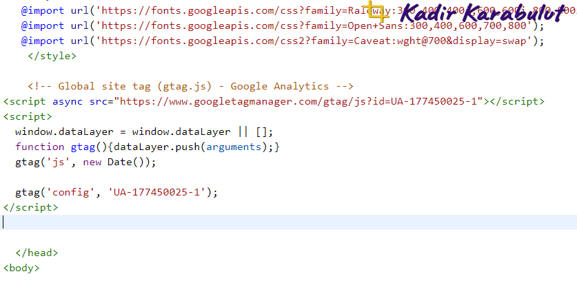 web sitesine analytics kodu ekleme